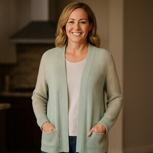 Chico's Cardigan Women's Size 3 (XL) Open Knit Pockets Polished Limestone